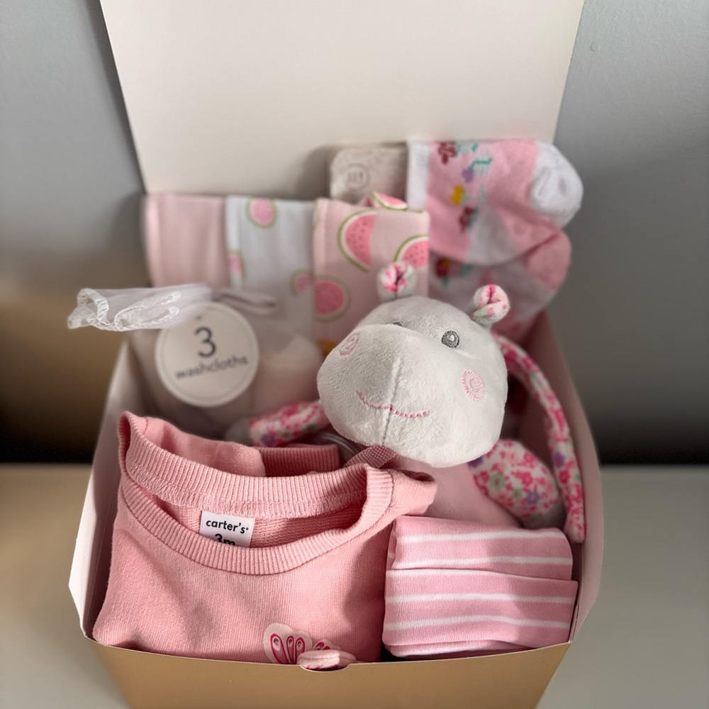 Carter's Pink Baby Gift Set with Plush Hippo